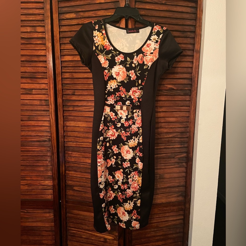 Annabelle Black Dress with Floral Design